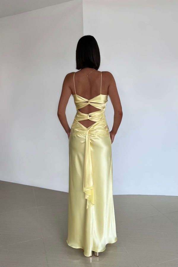 Low V-Neck Spaghetti Straps Satin A-Line Party Prom Dress