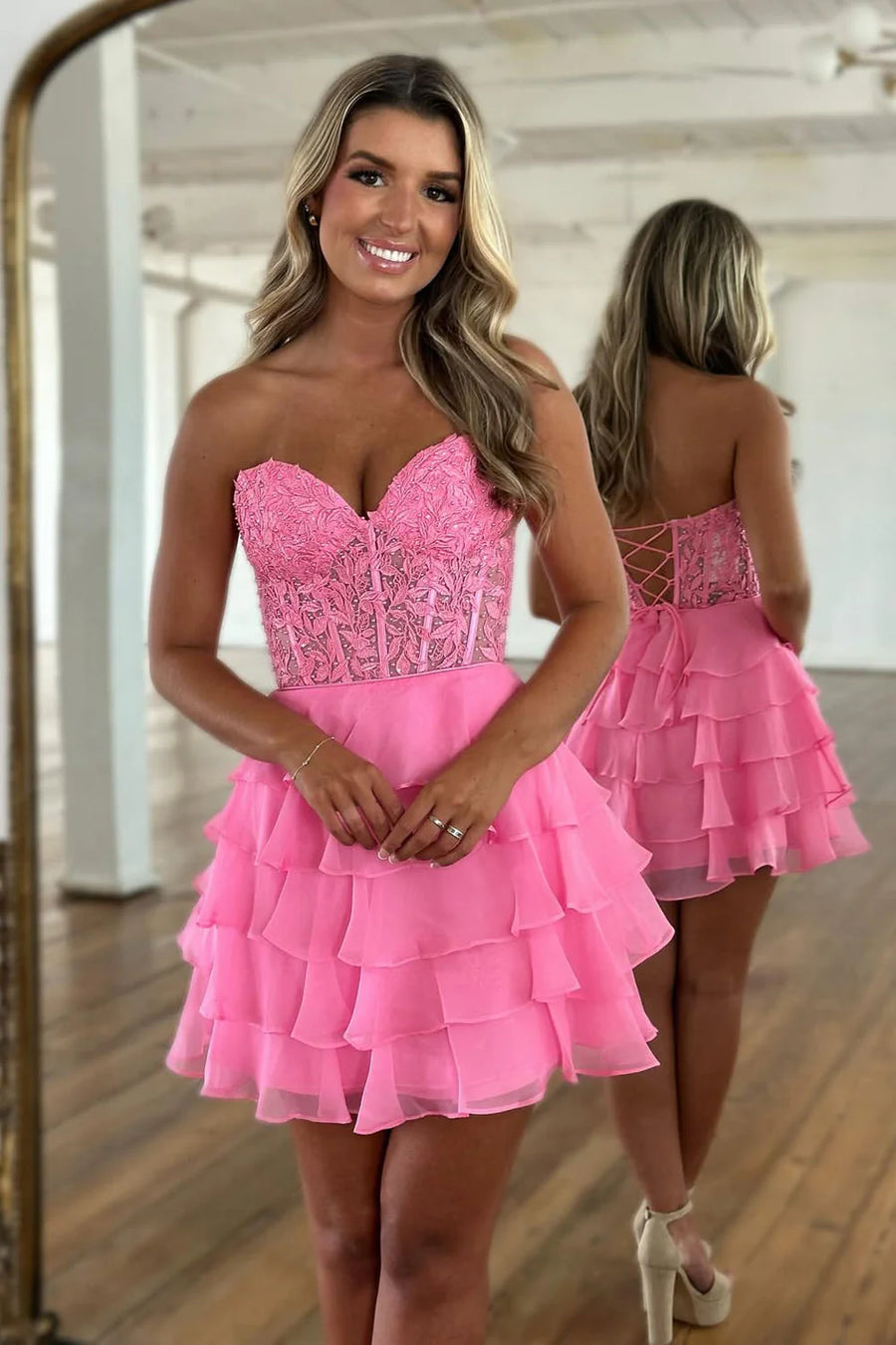 Strapless Blue Sheer Corset A-Line Ruffle Homecoming Dress Strapless Blue Sheer Corset A-Line Ruffle Homecoming Dress