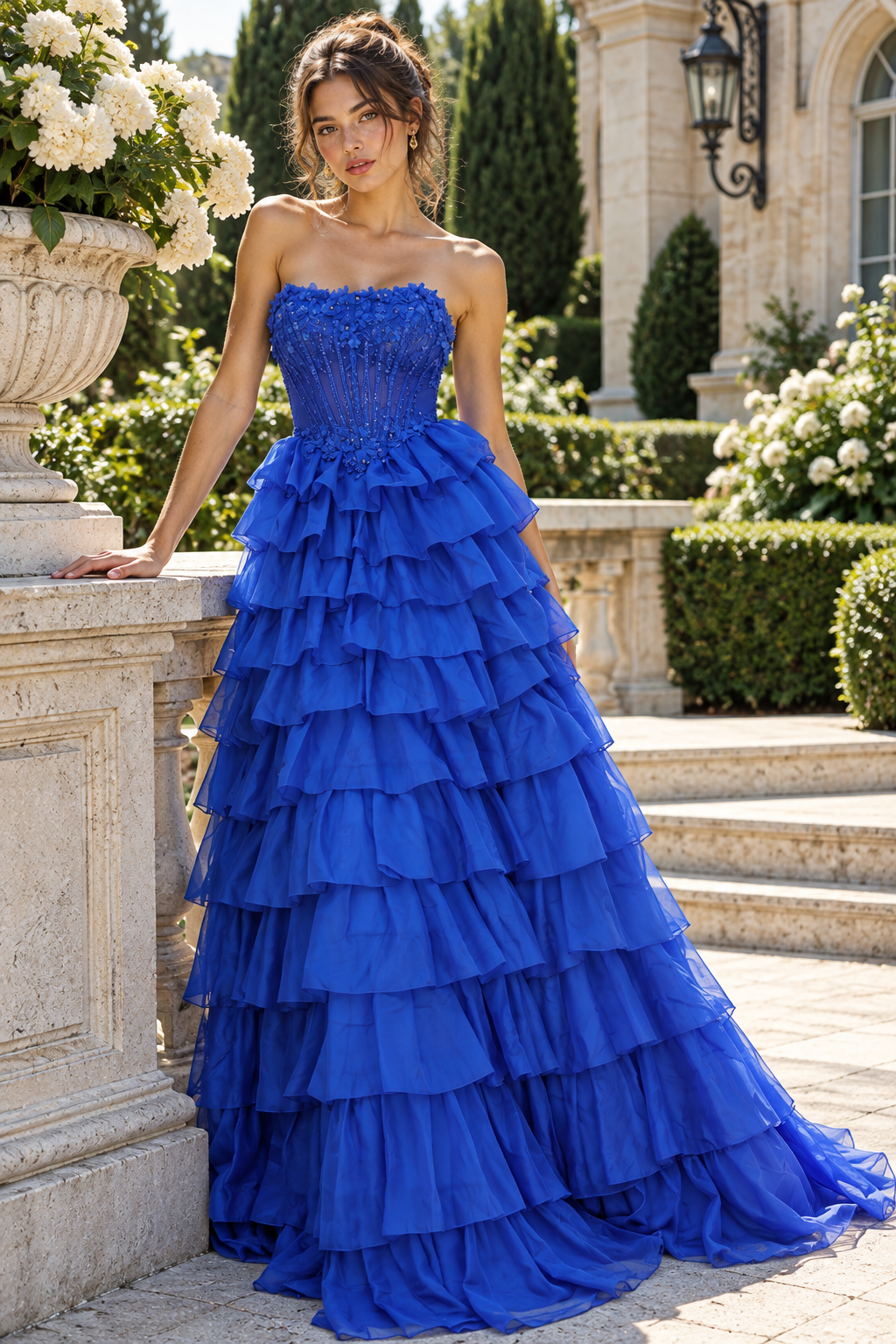 Fashion A-Line Empire Strapless Ruffle Formal Party Prom Dress