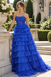 Fashion A-Line Empire Strapless Ruffle Formal Party Prom Dress