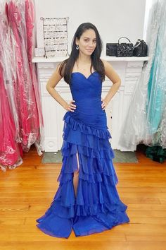 Sweetheart Strapless Royal Blue Party Prom Dress With Train