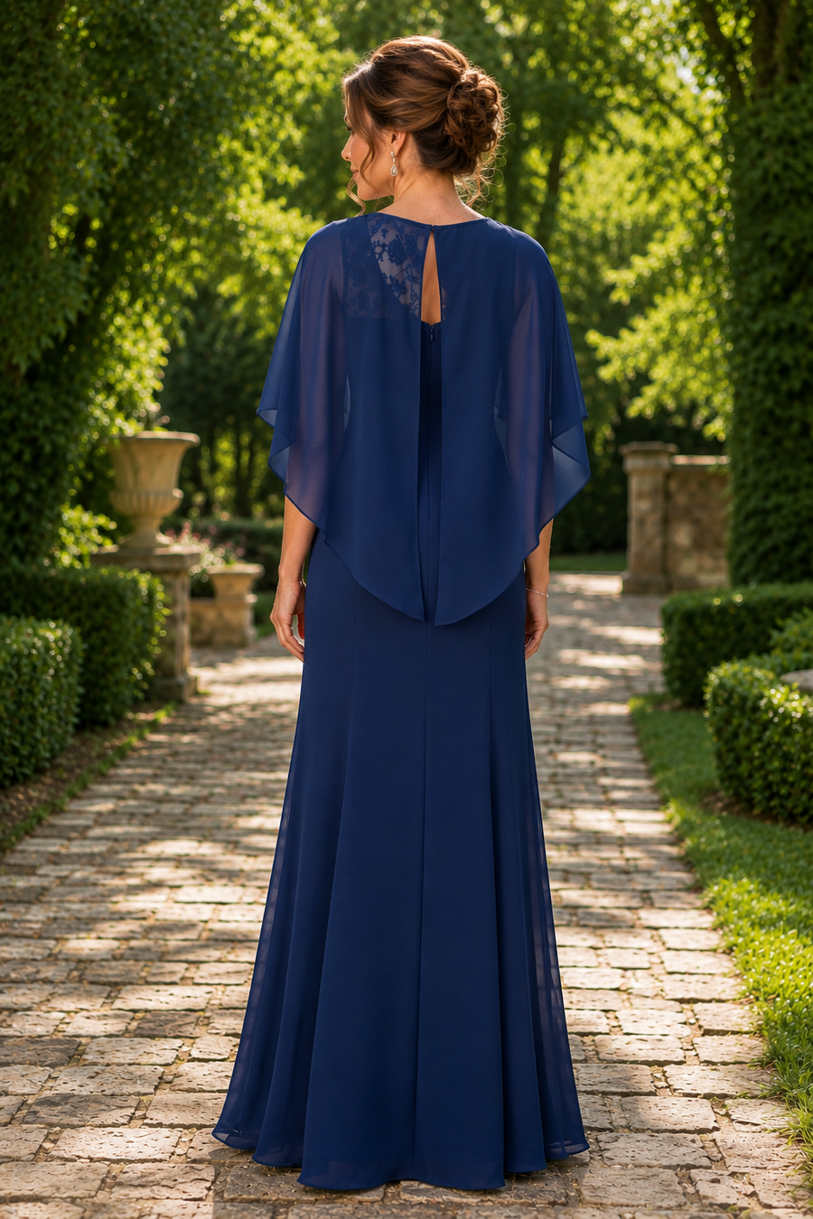 Round With Shawl Chiffon Mermaid Floor-Length Mother Of The Bride Dress