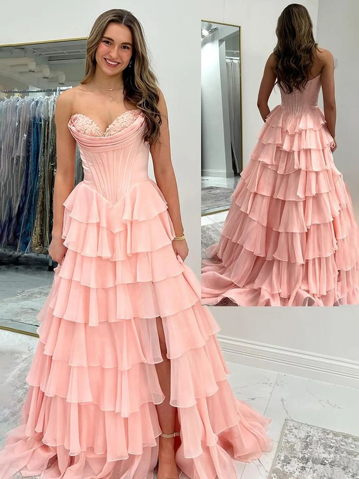 Sweetheart Sleeveless Empire A-Line Tiered Prom Dress