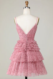 Cute A Line Spaghetti Straps Blush Homecoming Dress with Ruffles