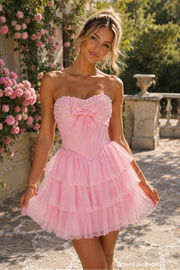 Pink A-Line Peark Strapless Tiered Two Tone Homecoming Dress