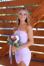 Casual Satin Bodycon Strapless Short Party Homecoming Dress 