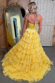 Bateau Strapless Two Tone Chiffon Tiered Party Prom Dress With Bows