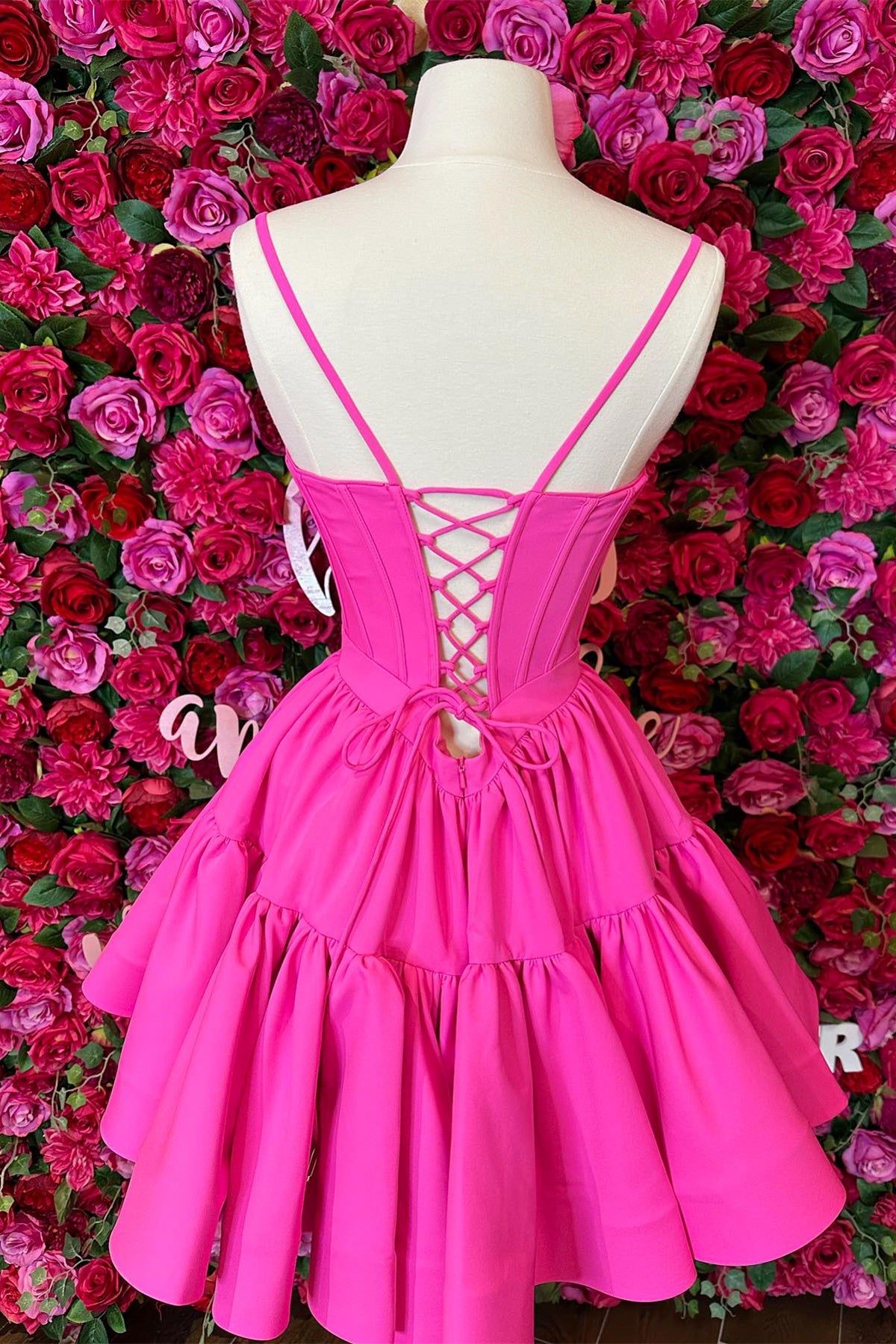 Fuchsia A-line Ruffled Lace-Up Homecoming Dress