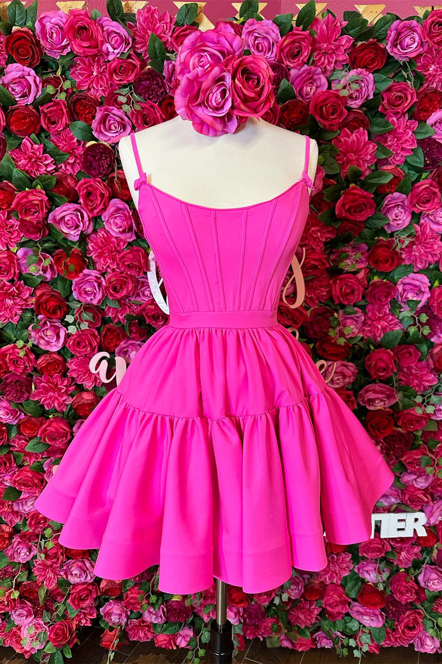 Fuchsia A-line Ruffled Lace-Up Homecoming Dress