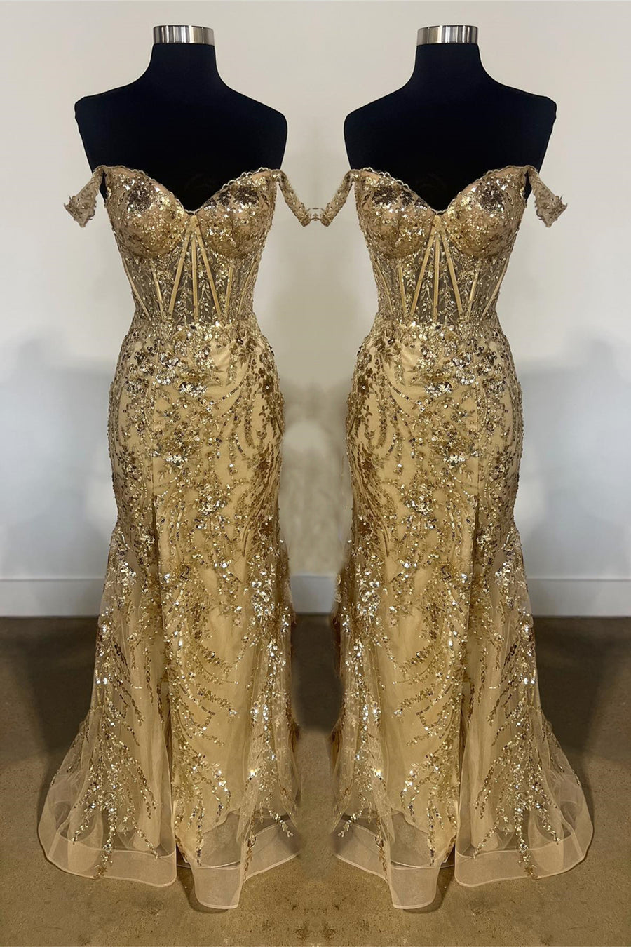 Gold Sequin Lace Off the Shoulder Mermaid Prom Dress Gold / 14 Gold Sequin Lace Off the Shoulder Mermaid Prom Dress Gold / 14