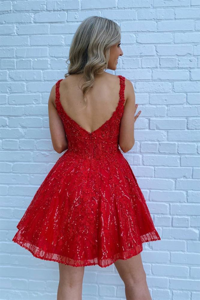 Cute Red A Line Tulle Zipper Back Short Homecoming Dresses