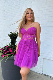 Royal Blue Strapless Appliques A-line Homecoming Dress