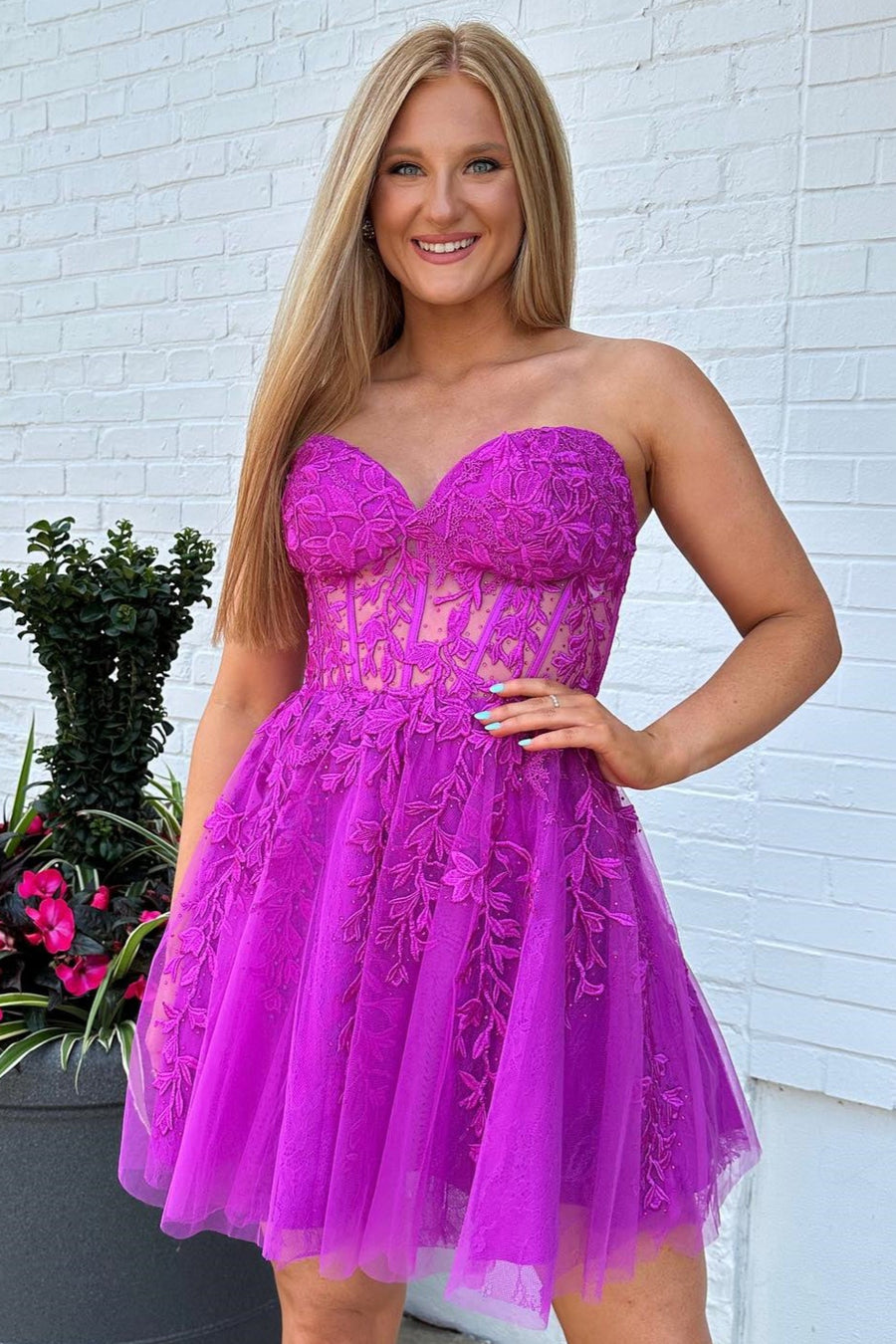 Royal Blue Strapless Appliques A-line Homecoming Dress | Joyofdress Royal Blue Strapless Appliques A-line Homecoming Dress | Joyofdress