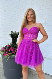 Royal Blue Strapless Appliques A-line Homecoming Dress