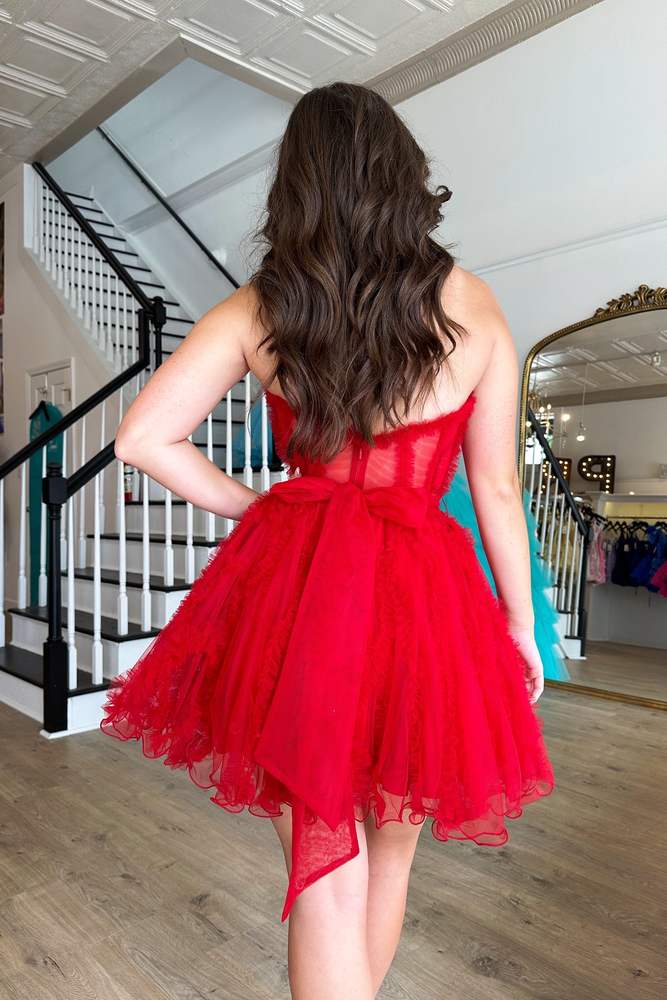 Red A-Line Sweetheart Ruffles Short Tulle Homecoming Dress Red / US 8 Red A-Line Sweetheart Ruffles Short Tulle Homecoming Dress Red / US 8
