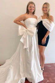 Satin A-Line Strapless Empire With Side Slit Prom Dress