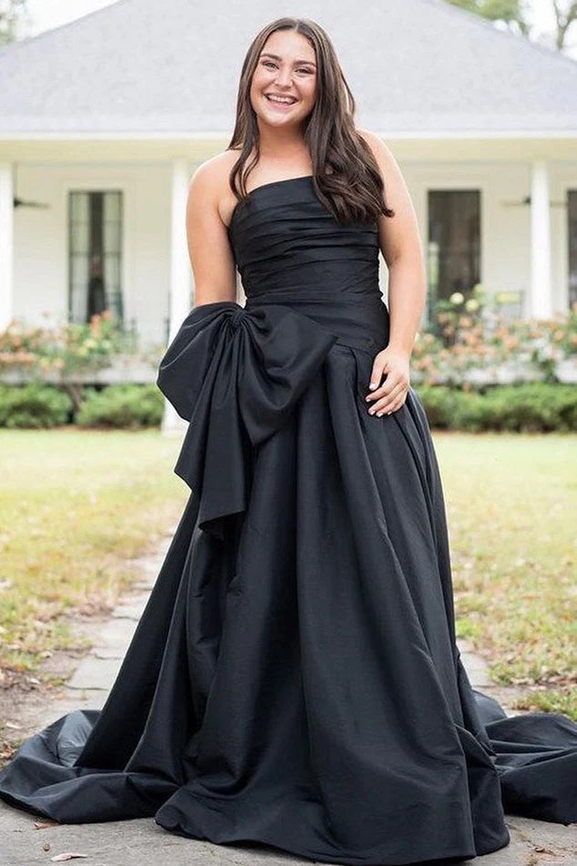 Satin A-Line Strapless Empire With Side Slit Prom Dress