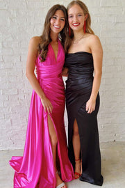 V-Neck Halter Sleeveless Party Prom Dress With Slit