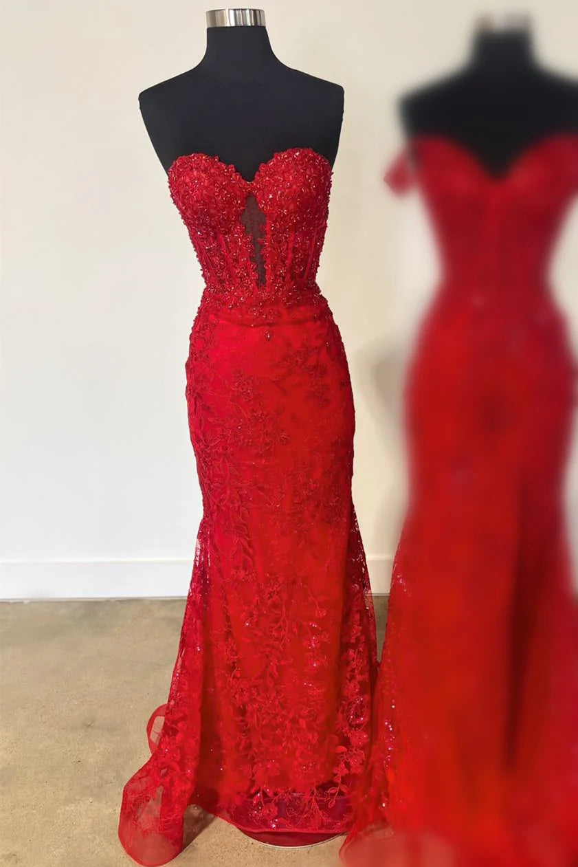 Mermaid Sweetheart Strapless Lace Party Prom Dress