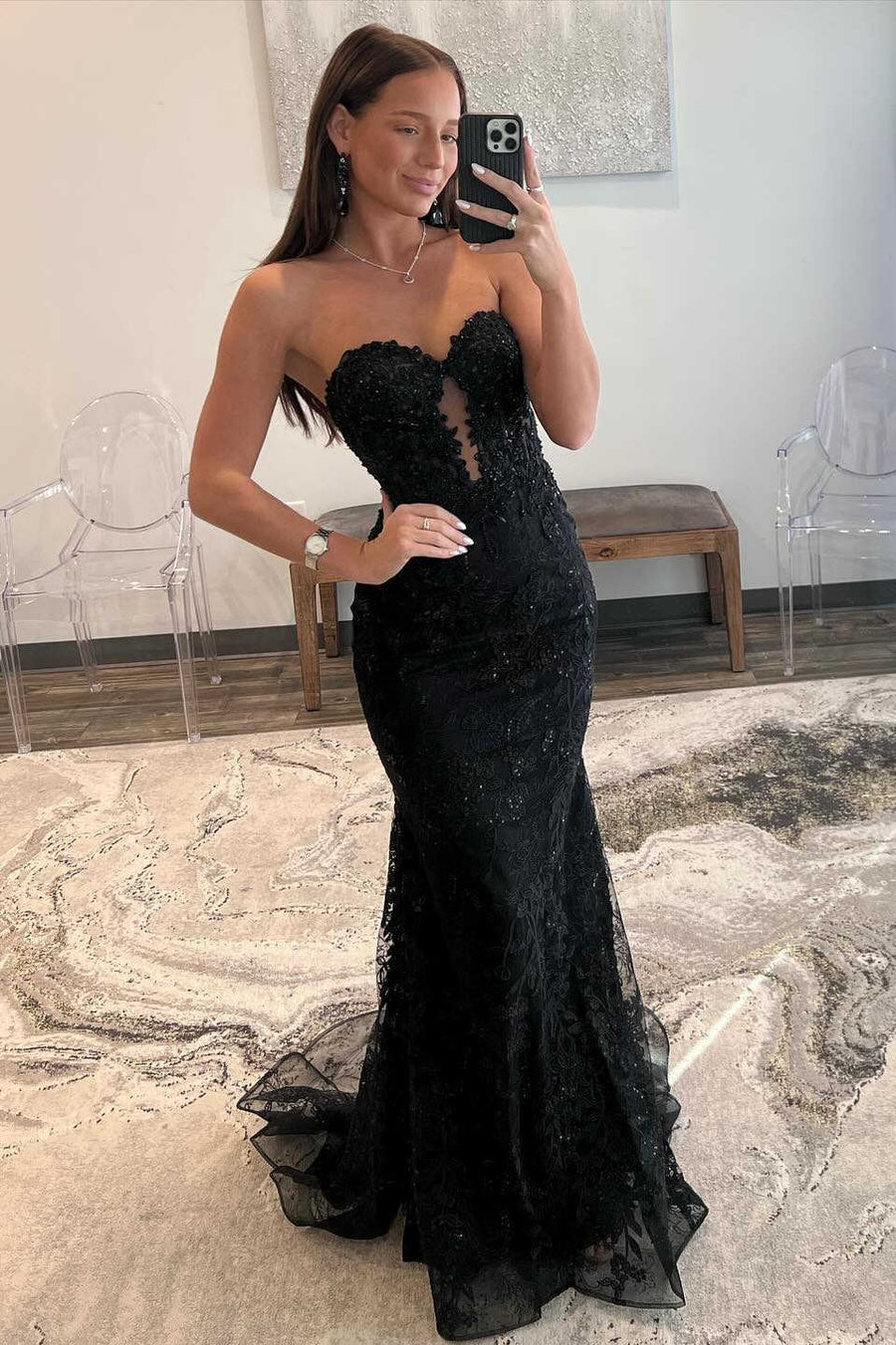 Mermaid Sweetheart Strapless Lace Party Prom Dress