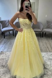 Cute A-Line Empire Square Strapless Long Party Prom Dress