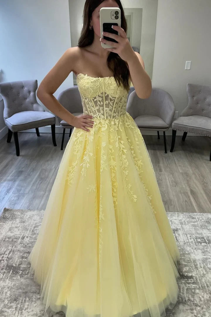 Cute A-Line Empire Square Strapless Long Party Prom Dress