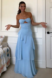 Sweetheart Strapless Empire Chiffon Tiered Party Prom Dress