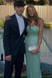 Glitter Fitted Sleeveless Sequin Long Party Prom Dress