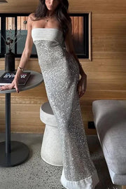 Glitter Fitted Sleeveless Sequin Long Party Prom Dress