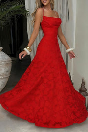 Square Spaghetti Straps Lace Up A-Line Lace Party Prom Dress