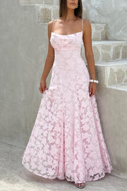 Square Spaghetti Straps Lace Up A-Line Lace Party Prom Dress