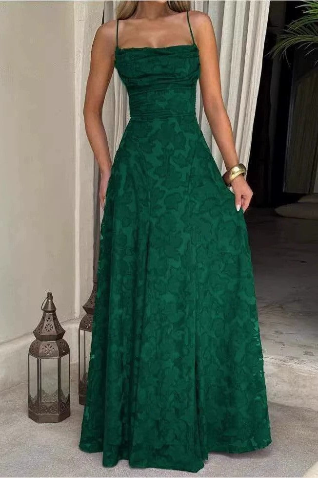 Square Spaghetti Straps Lace Up A-Line Lace Party Prom Dress