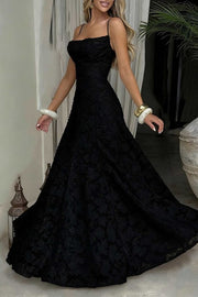 Square Spaghetti Straps Lace Up A-Line Lace Party Prom Dress