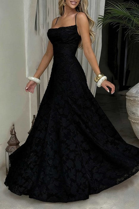 Square Spaghetti Straps Lace Up A-Line Lace Party Prom Dress