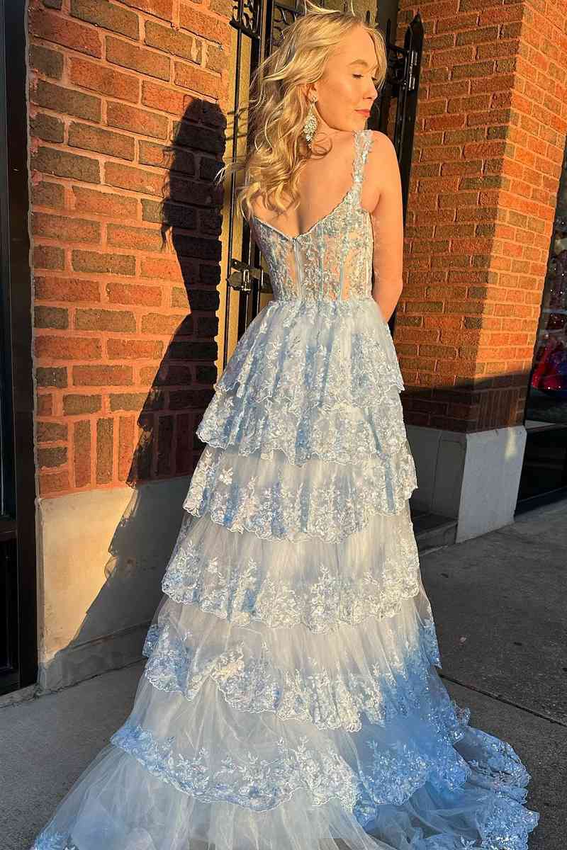 Off the Shoulder Sequin Applique Ruffle Prom Dress with Slit