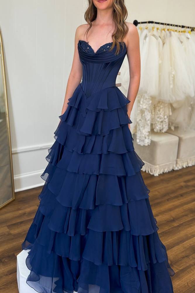 Sweetheart Sleeveless Empire A-Line Tiered Prom Dress