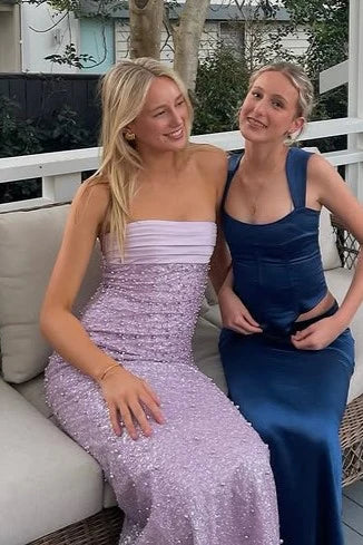 Chic Strapless Pearl Sequin Mermaid Maxi Prom Dress