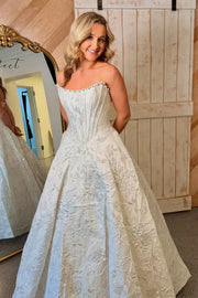 Beautiful Pink Floral Boned Jacquard A-Line Prom Dress