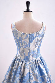 Elegant Straps Pink Jacquard A-Line Long Prom Dress with Pearl