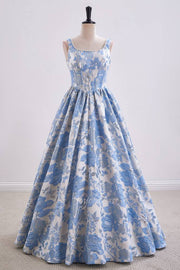 Elegant Straps Pink Jacquard A-Line Long Prom Dress with Pearl