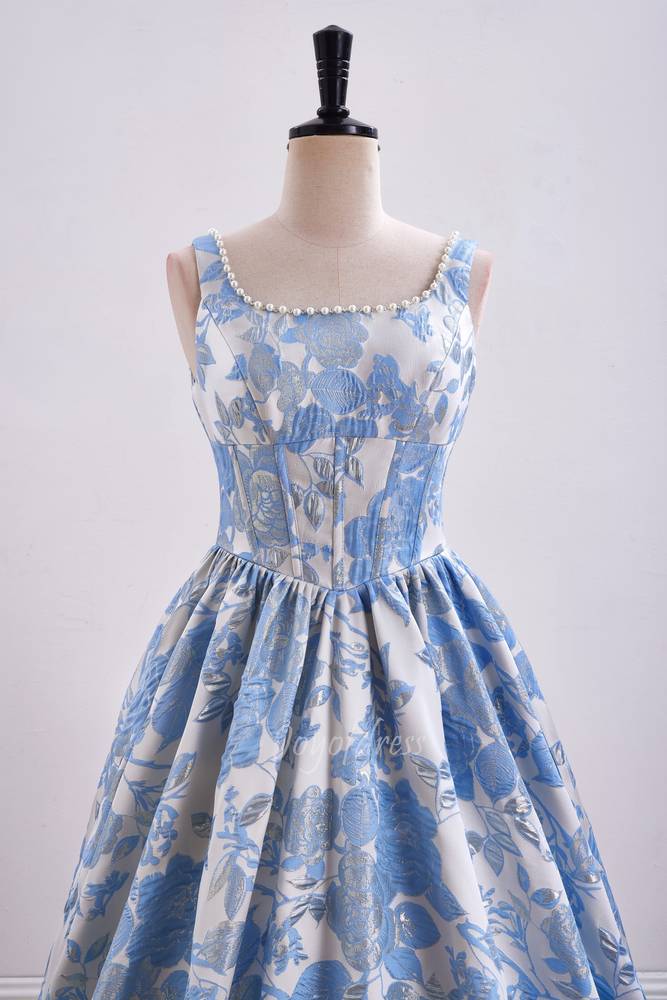 Elegant Straps Pink Jacquard A-Line Long Prom Dress with Pearl