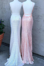 Stunning Straps V-Neck Floral Sequin Mermaid Prom Dress with Slit