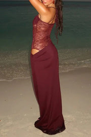 Chic Straps Lace Sheath Long Mermiad Prom Dress