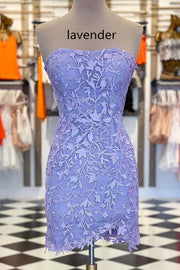 Pink Strapless Sheath Appliques Homecoming Dress