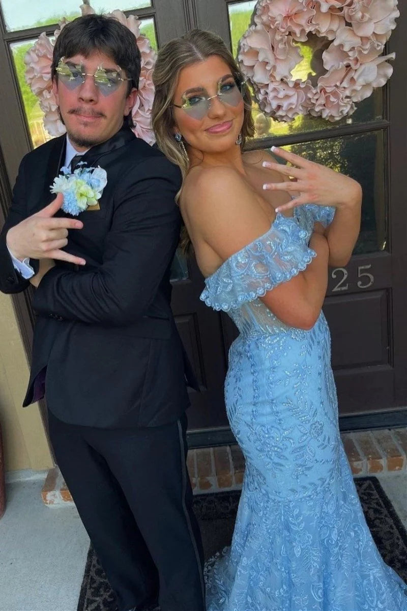 Off-Shoulder Lace Appliques Mermaid Party Prom Dress