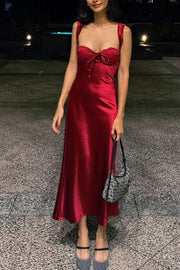 Satin Sweetheart Sleeveless Lace Up Long Party Peom Dress