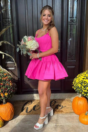 Fuchsia Straps Satin Mini Homecoming Dress