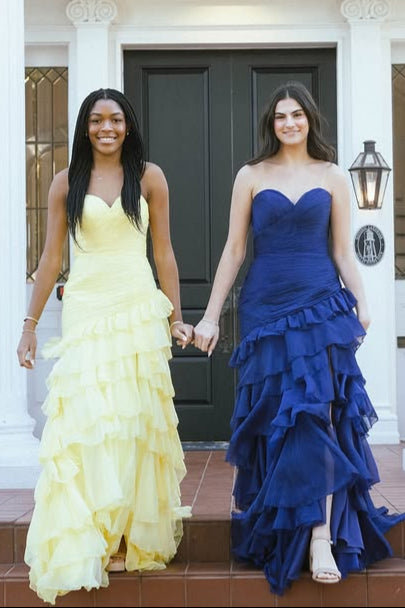 Sweetheart Strapless Royal Blue Party Prom Dress With Train