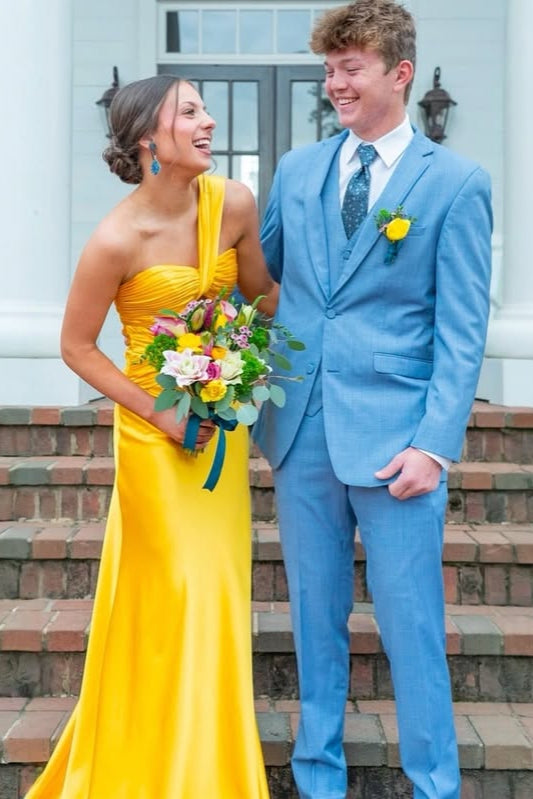 One Shoulder Sleeveless Empire Satin Mermaid Prom Dress