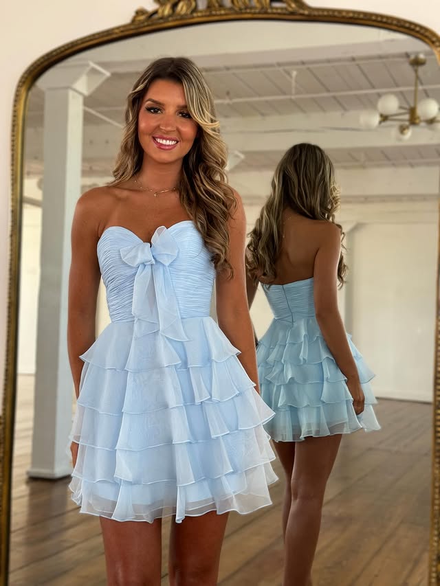 Sweetheart Strapless Empire A-Line Tiered Homecoming Dress